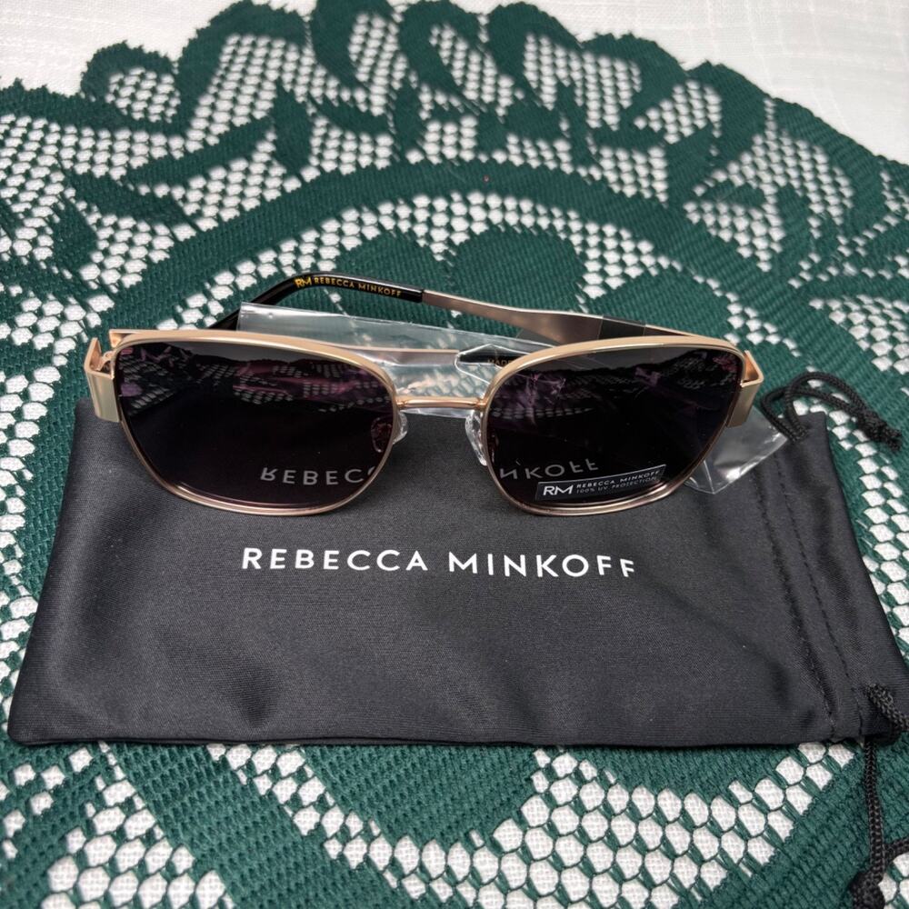 Luxury Rebecca Minkoff Sunglasses, Gold & Black Rectangle Frame Lens New w/ Bag